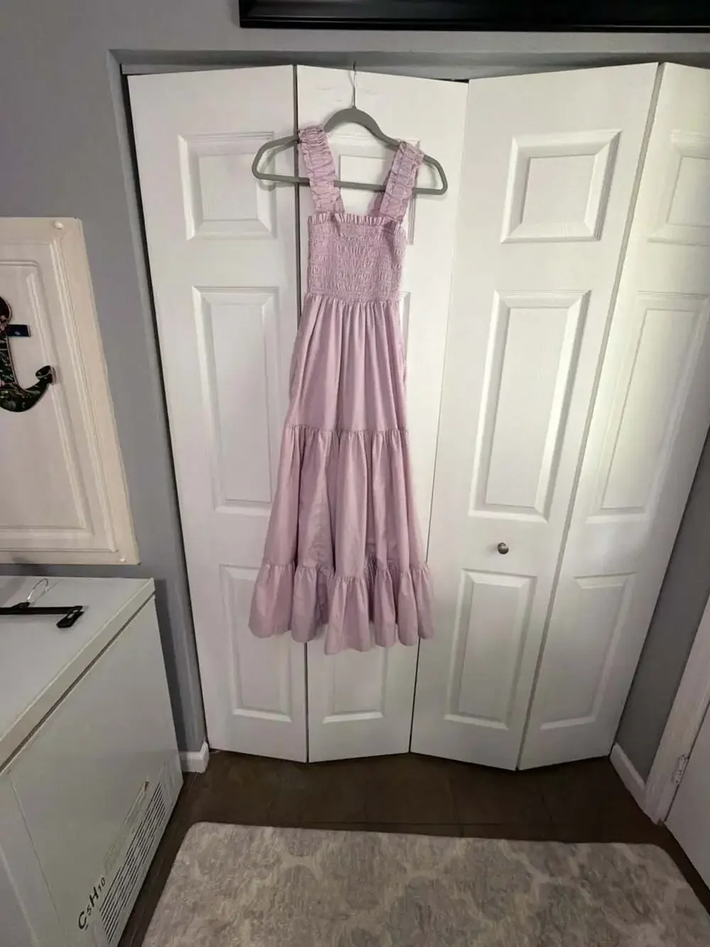 Abercrombie & Fitch Smocked Bodice Tiered Maxi Dress in Lavender